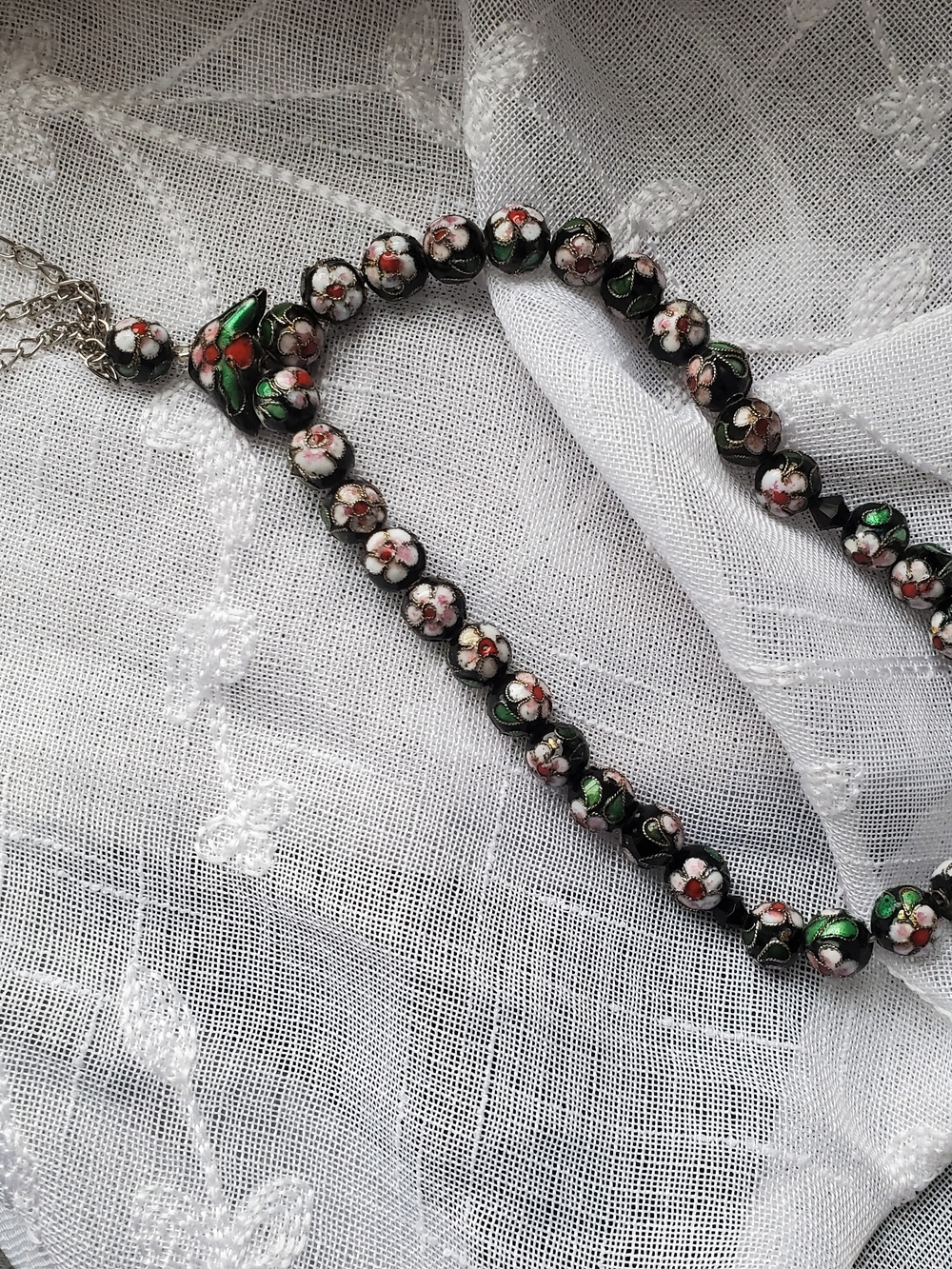 Black Cloisonné Floral Bead Necklace - Elegant Women's Jewelry